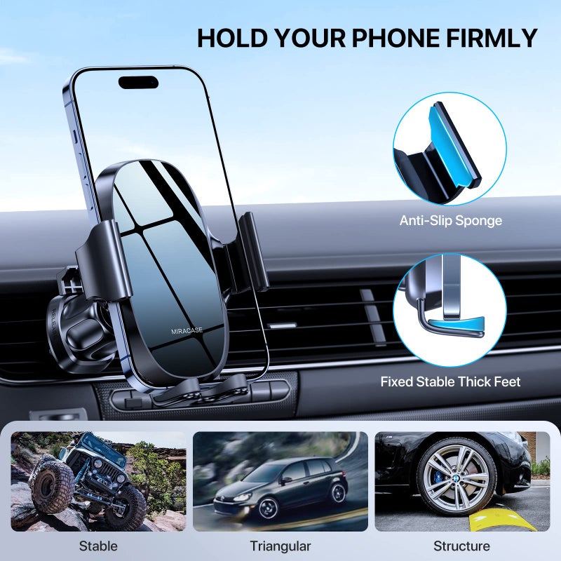 Miracase Upgraded Wider Clamp Phone Holders for Your Car, Metal Hook Air Vent Car Mount [Thick Cases Friendly] Automobile Hands Free Compatible with iPhone 17/16/15/14/13 Series All Smartphone - Image 2